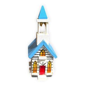 1986 Kurt S. Adler Christmas Wood Ornament House Tree Church Chapel Vintage Good